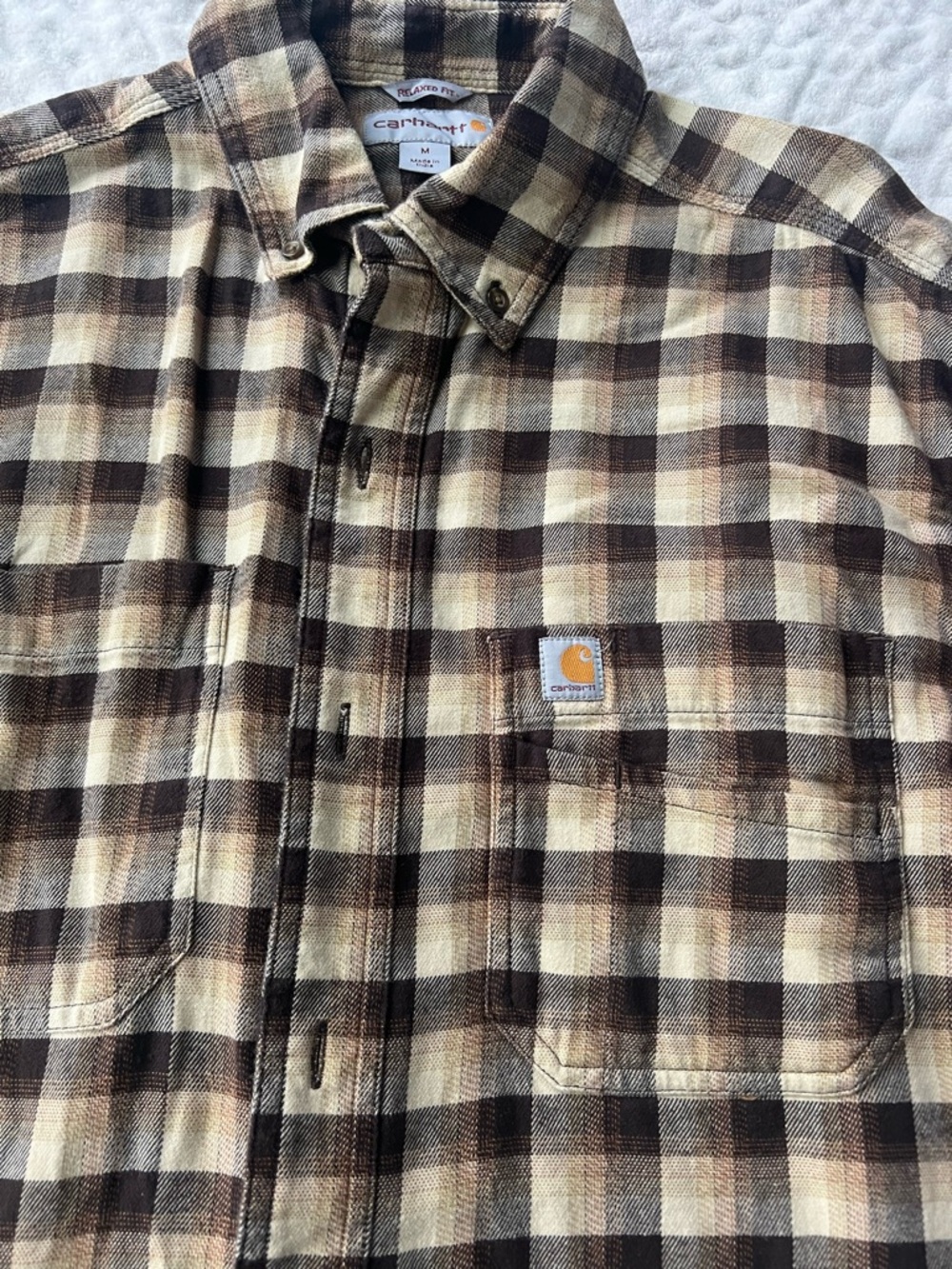 Carhartt Men’s Rugged Flex Relaxed Fit Flannel Button Up Plaid | Brown | Size M - Picture 6 of 14